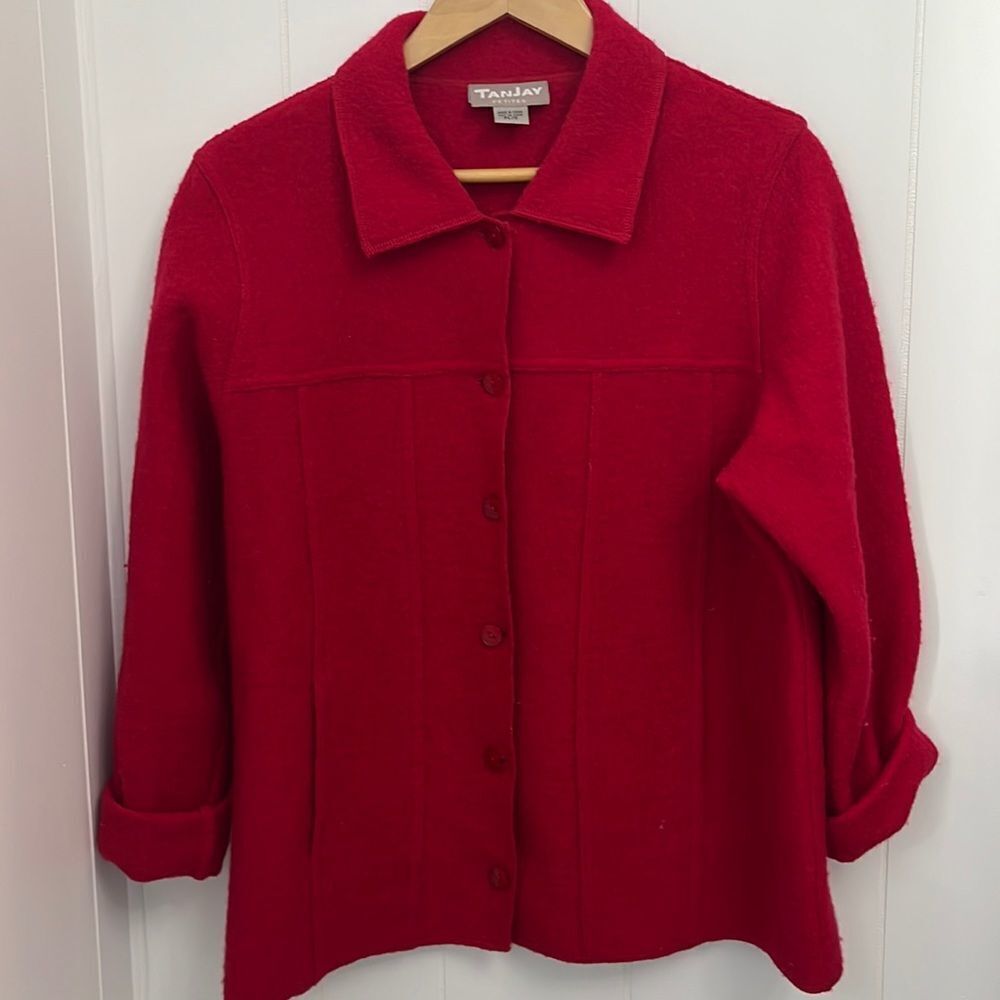 𝅺ladies TanJay Red  Sweater Jacket Petite Large